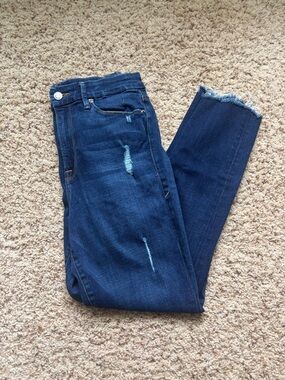 Good American Indigo Skinny Jeans with Distressed Hem